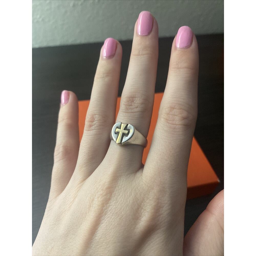 Retired James Avery 14k Gold Cross in Sterling Silver Heart Ring Size 6